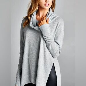 Knit by Hampshire Studio Cowl Neck Sweater Mid Weight Grey Size Small